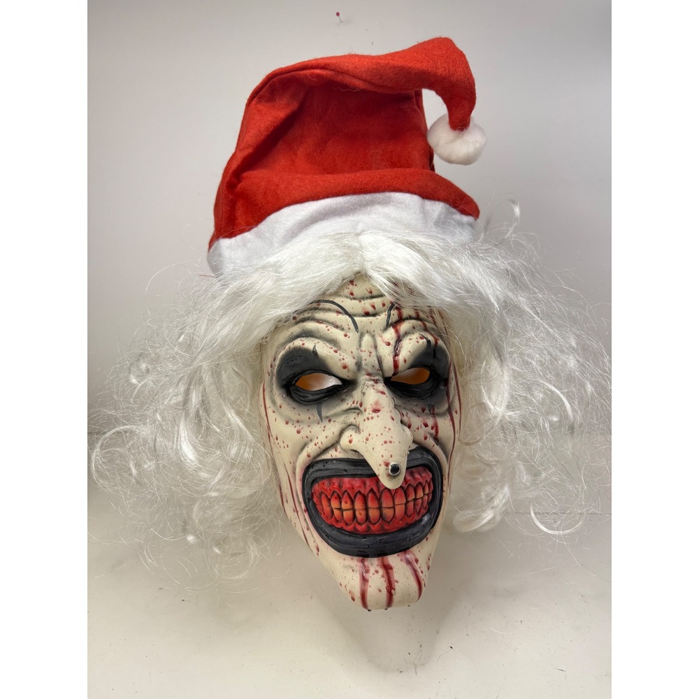 Art the Clown Terrifier 3 Santa Clown Latex Mask Blood Splatter Face Halloween .